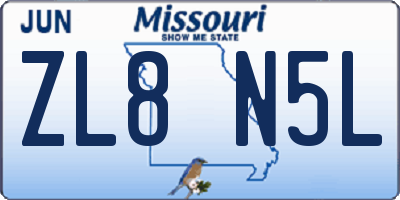 MO license plate ZL8N5L