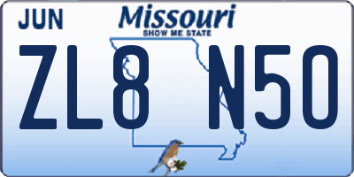 MO license plate ZL8N5O