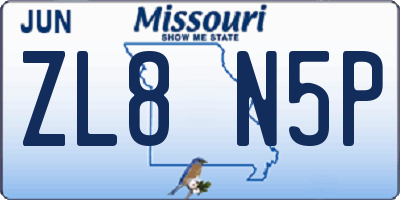 MO license plate ZL8N5P