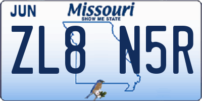MO license plate ZL8N5R