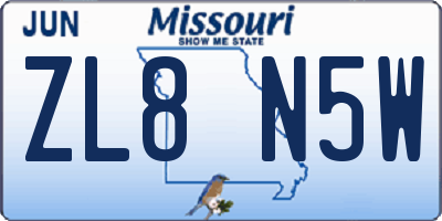 MO license plate ZL8N5W