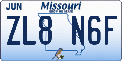 MO license plate ZL8N6F