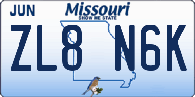MO license plate ZL8N6K
