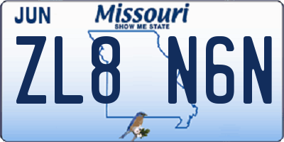 MO license plate ZL8N6N