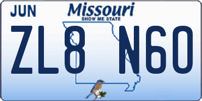 MO license plate ZL8N6O