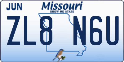 MO license plate ZL8N6U