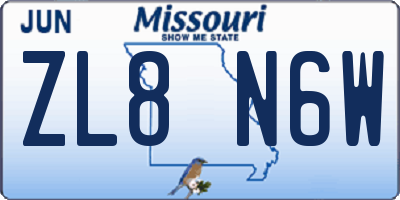 MO license plate ZL8N6W
