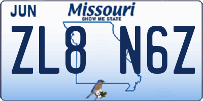 MO license plate ZL8N6Z