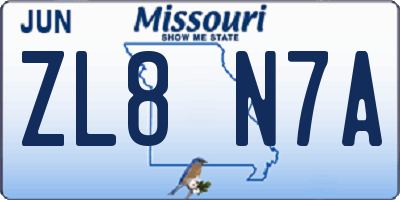 MO license plate ZL8N7A