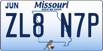 MO license plate ZL8N7P