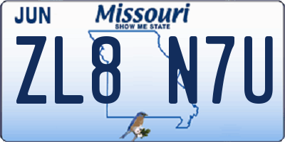 MO license plate ZL8N7U