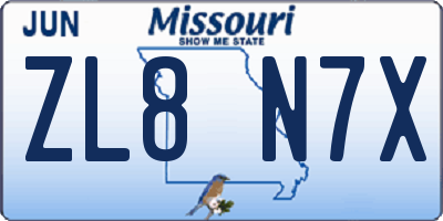 MO license plate ZL8N7X