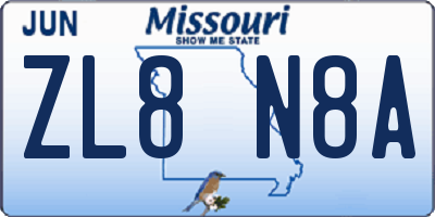 MO license plate ZL8N8A