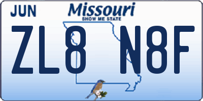 MO license plate ZL8N8F