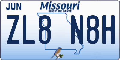 MO license plate ZL8N8H