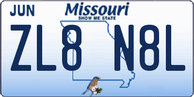 MO license plate ZL8N8L