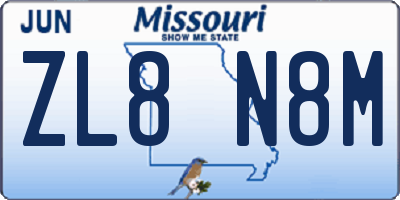 MO license plate ZL8N8M