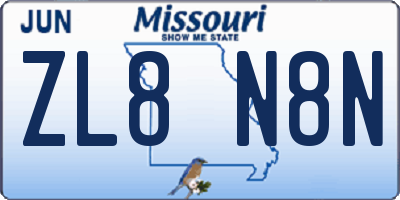 MO license plate ZL8N8N
