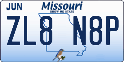 MO license plate ZL8N8P