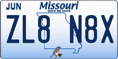 MO license plate ZL8N8X
