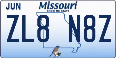 MO license plate ZL8N8Z