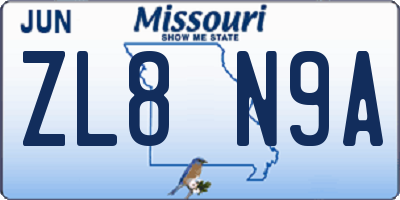 MO license plate ZL8N9A
