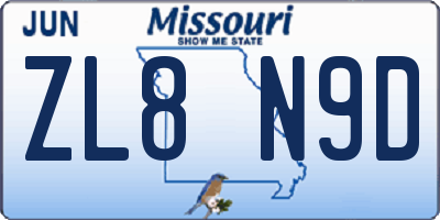 MO license plate ZL8N9D