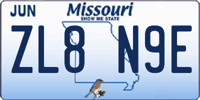 MO license plate ZL8N9E