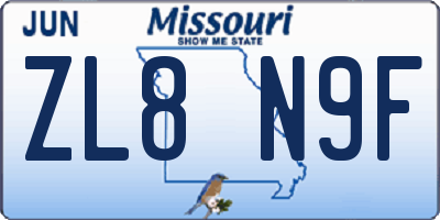 MO license plate ZL8N9F