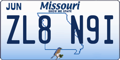 MO license plate ZL8N9I