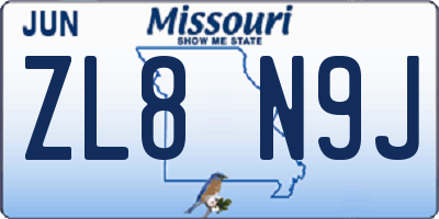 MO license plate ZL8N9J