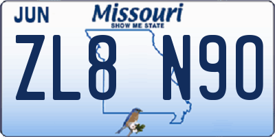 MO license plate ZL8N9O