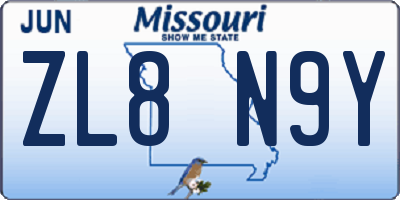 MO license plate ZL8N9Y