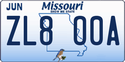 MO license plate ZL8O0A