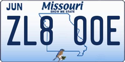 MO license plate ZL8O0E