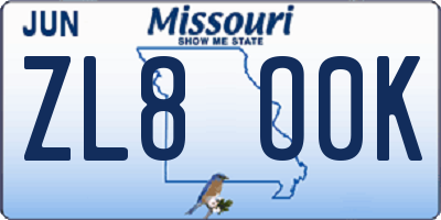 MO license plate ZL8O0K