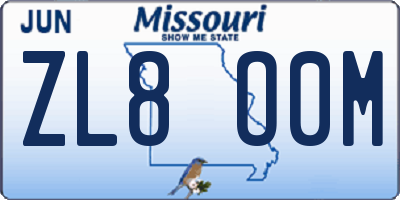 MO license plate ZL8O0M