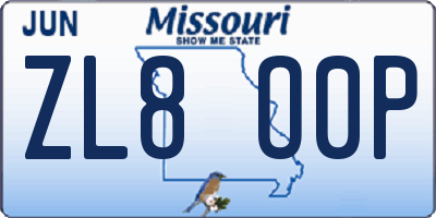 MO license plate ZL8O0P