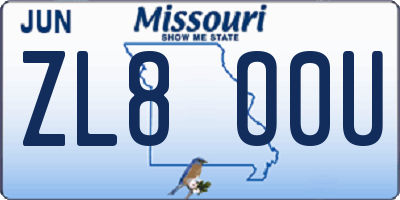 MO license plate ZL8O0U