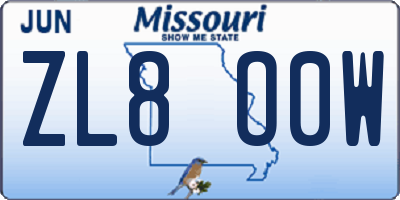 MO license plate ZL8O0W