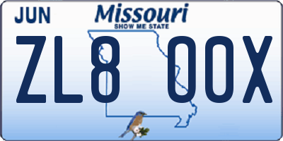 MO license plate ZL8O0X