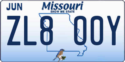 MO license plate ZL8O0Y