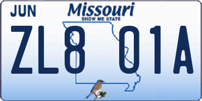 MO license plate ZL8O1A