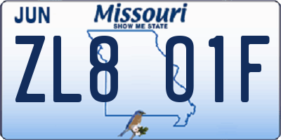 MO license plate ZL8O1F