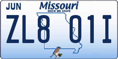 MO license plate ZL8O1I