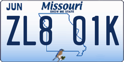 MO license plate ZL8O1K