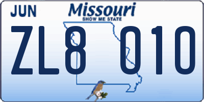 MO license plate ZL8O1O