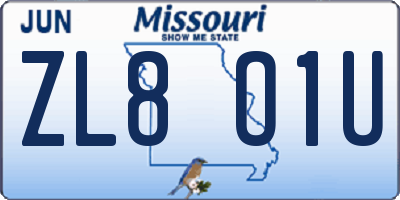 MO license plate ZL8O1U