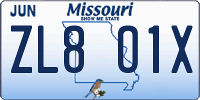 MO license plate ZL8O1X