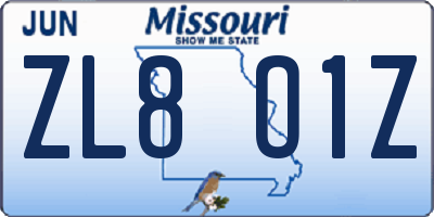 MO license plate ZL8O1Z